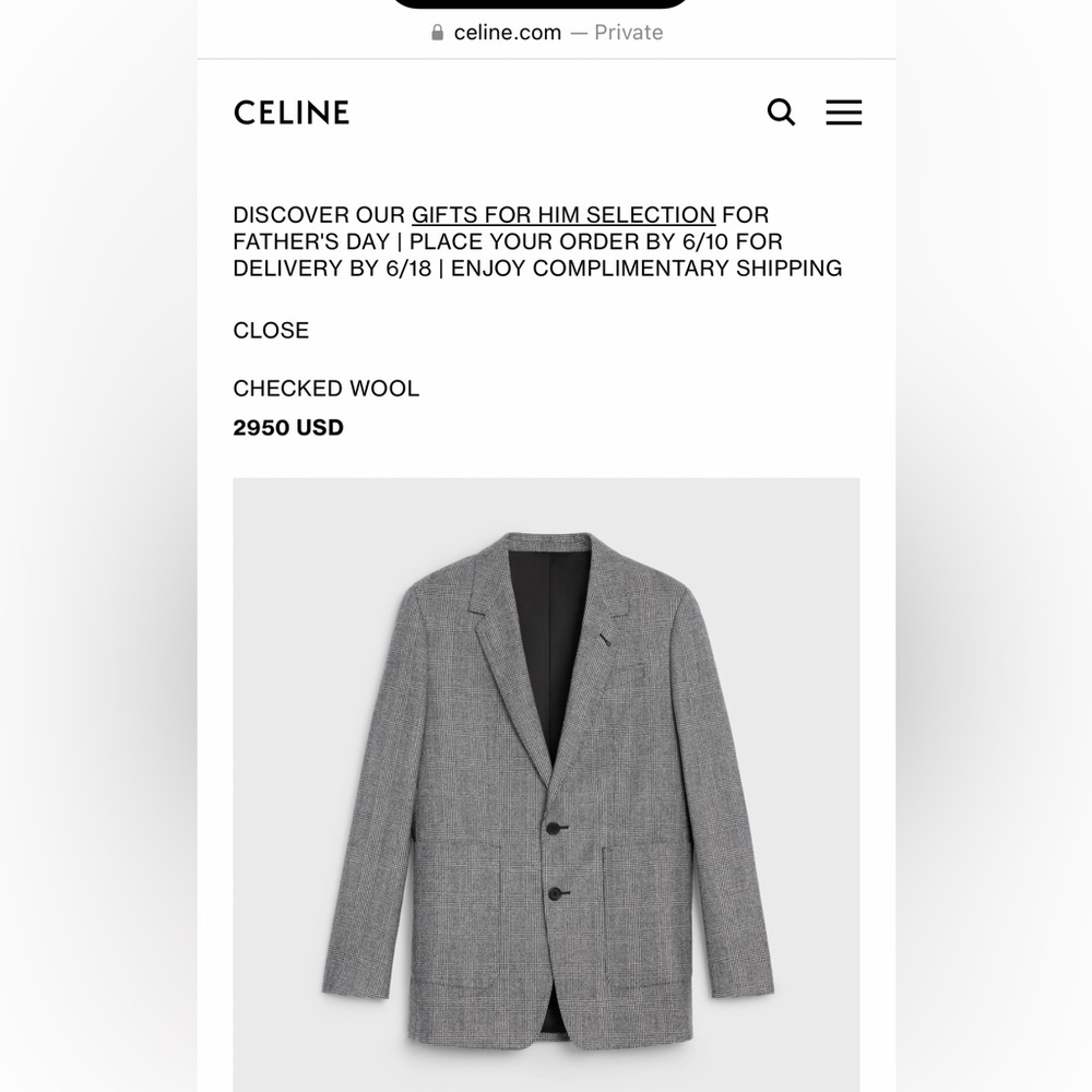CELINE like new blazer retail $2950 checked wool - black, white, grey size 34